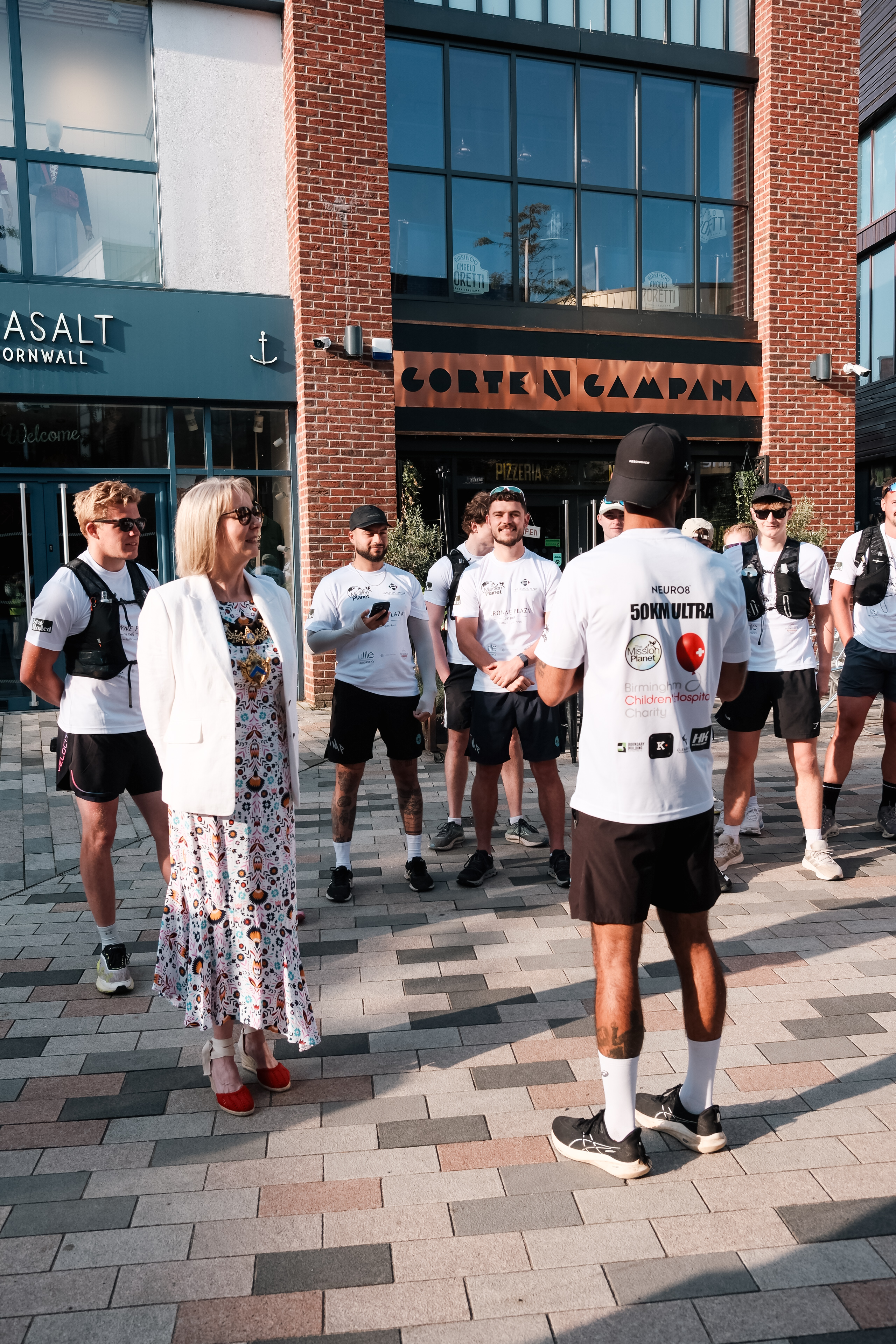 The Mayor of Stratford-upon-Avon with the team before the start